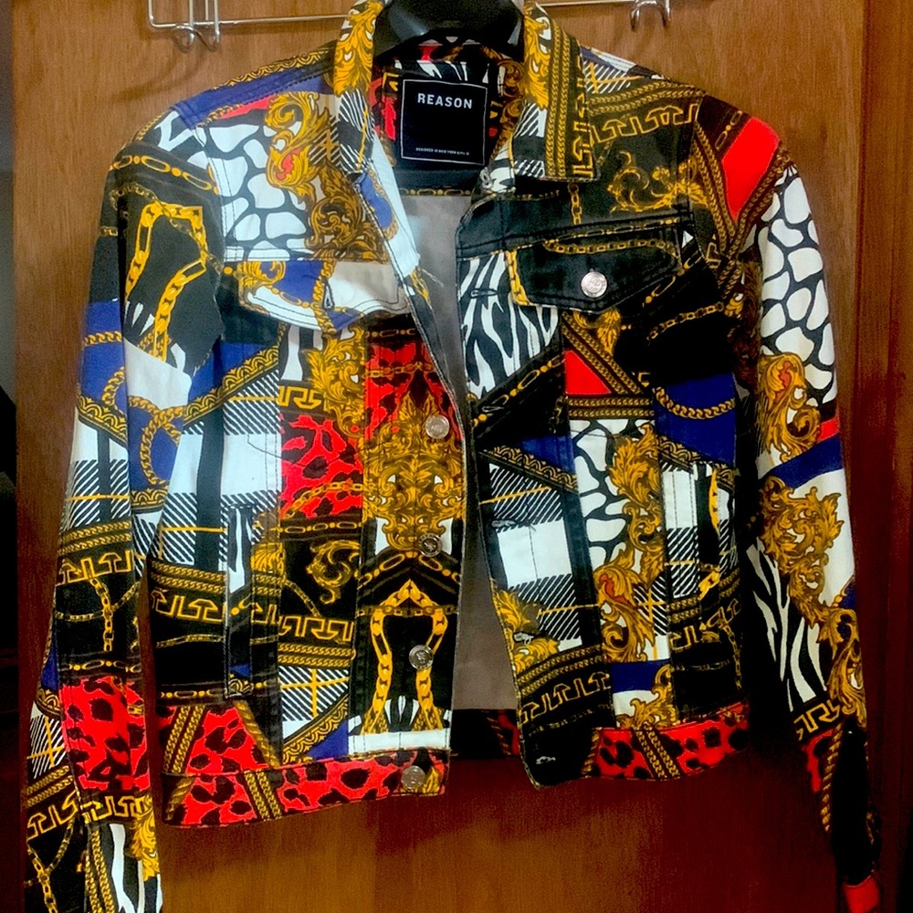 Reason Denim All Over Print Hip Hop Jacket Size Small